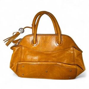 Furla Womens Brown Handbag Leather Satchel Tassel  Zip Top Italian Designer Bag